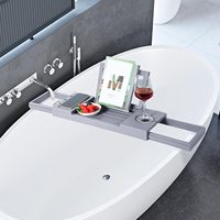 Plateau de bain en bambou noir, table de bain réglable pour baignoire, organisateur de salle de bain avec support pour livre, tablette, verre à vin, tasse, serviette