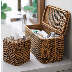 Juego de accesorios de baño de ratán tejido a mano hecho a mano, decoración rústica de mimbre ecológica, organizadores de baño bohemios - Product Image 2