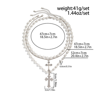 <span class=keywords><strong>Collana</strong></span> Retrò Multistrato con Grande Croce Cava e Perle Imitate, Gioiello Unisex Trendy, <span class=keywords><strong>Collana</strong></span> Choker alla Moda, Regalo di Bigiotteria - Product Image 6