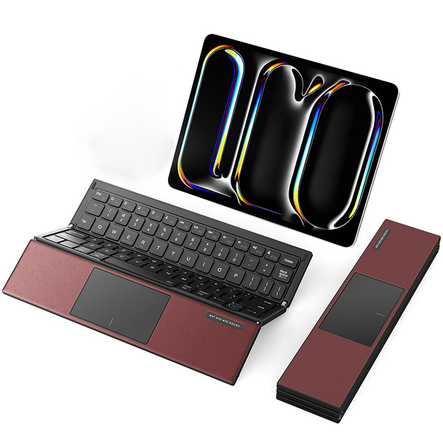 Portable Tri-Fold Keyboard with Touchpad Wireless Folding Travel Keyboard Multi-Device Rechargeable for iPad Android, Windows