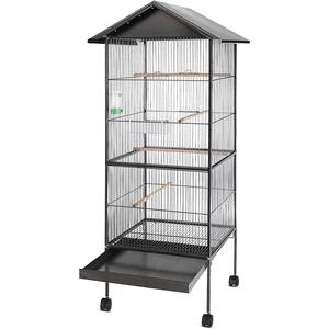 Gabbia per Uccelli da Interno Mobile a Quattro Ruote in Materiale Metallico con Vassoio e Tetto - Product Image 4