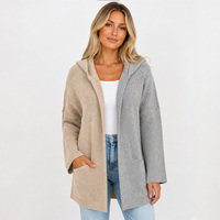 Cardigan en tricot surdimensionné à capuche, longueur mi-longue, pull décontracté - Plusieurs couleurs personnalisées disponibles pour la vente en gros