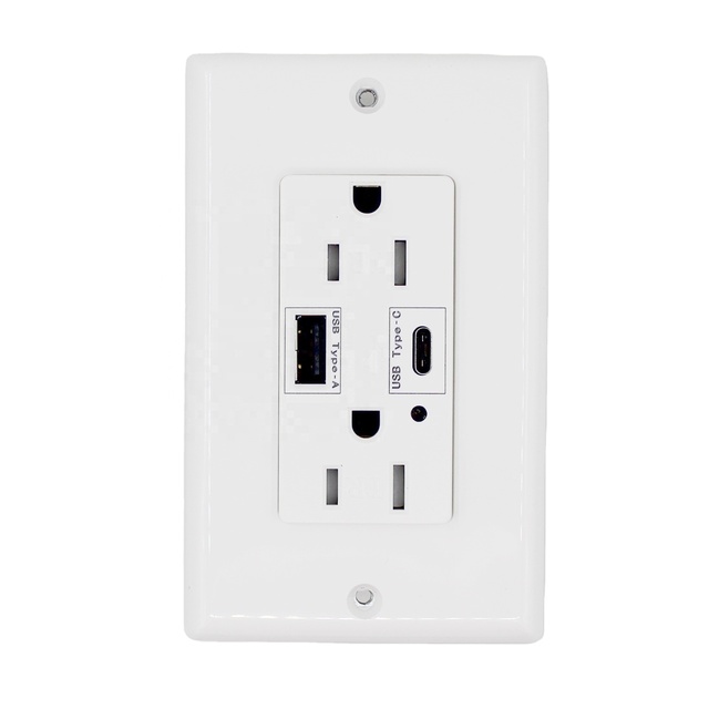 New High Speed 65W 125V USB Wall Outlet 15A TR Receptacle with Dual Ports (Type a C) PD QC Quick Charge /CUL for Luxury