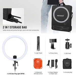 Kit d'éclairage photographique <span class=keywords><strong>Neewer</strong></span> SRP18C RGB avec contrôle par application, lumière annulaire LED 2500K-10000K, avec support et sac de transport - Product Image 6