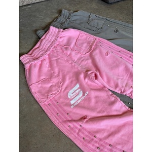 Custom Vintage Street Loose Ripped Sweatpants Studded Wide Leg Casual Unisex <b>Trousers</b> Fashion Hip Hop <b>Joggers</b> - Product Image 2