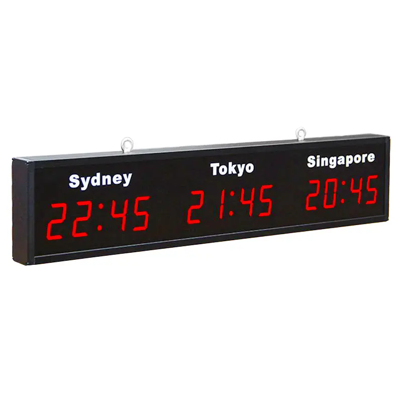 Factory Digital Clock Custom Multiple Programmable Timer Zone Wall Clock LED City Time Date Display LED Digital World Clock
