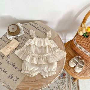 Nuovo arrivo estate 100% in cotone tessuto dolce senza maniche Top e pantaloncini di colore puro tutine per bambine di 1-3 anni - Product Image 2