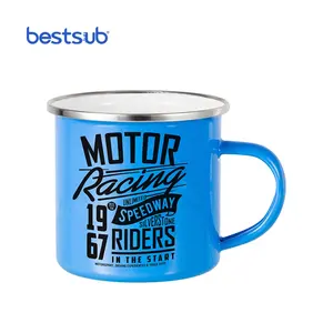 Groothandel Metalen Koffie Cup 12Oz Sublimatie Lichtblauw Custom Rvs Emaille Mok TC03NLB