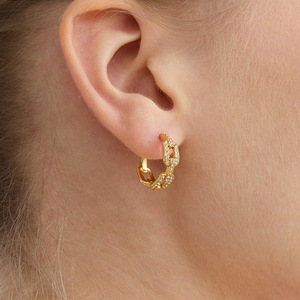 Pendientes de aro de acero inoxidable chapados en oro con diseño de cadena de cristal para mujer, regalo, joyería, accesorio de moda - Product Image 2