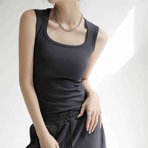 Camiseta sin mangas transpirable con cuello en U para mujer, top corto de verano, ajustado, de punto acanalado, de algodón liso - Product Image 4