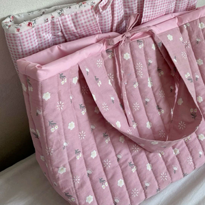 Bolsa de mano grande personalizada, acolchada, de algodón, con estampado de mano, reversible, con cremallera, en colores rosa, blanco y gris, con diseño floral, para mamá, para carrito de <span class=keywords><strong>bebé</strong></span>. - Product Image 5