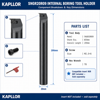 KAPLLOR SNGR20R09 Quadratischer Innen-Nutfräserhalter 20x200mm Bohrstange OEM für CNC-Drehmaschine 9GR Hartmetalleinsätze
