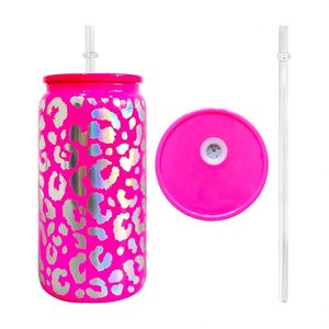 50Packs 16Oz Shinny Leopard Print Beer Glass Can With Plastic Lid Uv Dtf <b>Wraps</b> <b>Vinyl</b> for Iced Coffee Soda - Product Image 2