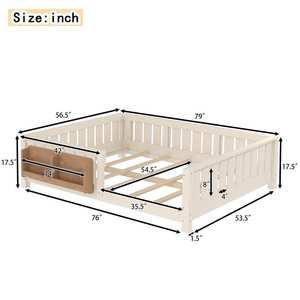 <span class=keywords><strong>Lit</strong></span> pour enfants en bois massif Montessori à profil bas, écologique, avec plateforme au sol, barrière et bibliothèque - Product Image 5