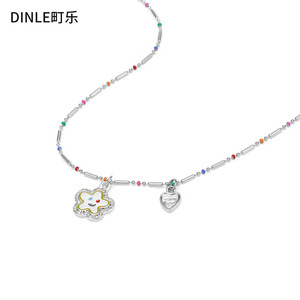 DINLE สร้อยคอลูกปัดหลากสี จี้หน้ายิ้ม สร้อยคอผู้หญิง สร้อยคอหรูหราเบาๆ เครื่องประดับสำหรับงานปาร์ตี้ - Product Image 3