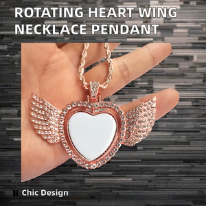 Collana Moderna con Ciondolo a Forma di <span class=keywords><strong>Ali</strong></span> d'Angelo in Lega, Cuore Rotante Luccicante, Catena in Lega Resistente, Ideale per Anniversari, Sublimazione, Stile Antico - Product Image 3