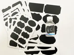 Stok/özel kesim kesim siyah su geçirmez yeniden kullanılabilir PVC kara tahta çıkartmalar ev kavanoz şişeleri etiketi yazı tahtası etiketleri toplu kalem
