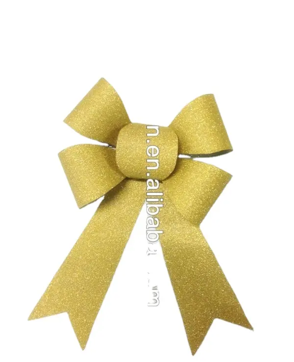 Gold Plastic Metallic Glitter Christmas Tree Hanging Decorative Ribbon Bow Tie for gift box wrapping