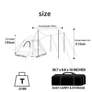 Tenda da Campeggio e Spiaggia Completamente Automatica ad Apertura Rapida, Gonfiabile per Esterni, per 3-5 Persone con Tenda Laterale - Product Image 3