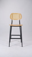 Tabouret de bar moderne avec dossier en rotin, hauteur de comptoir, chaise d'îlot de cuisine avec pieds en métal