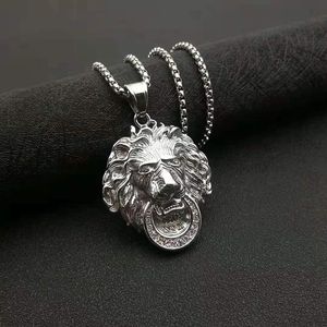 yunnique Lion Head Pendant Necklace Stainless Steel Gold Plated Rhinestone Unisex Party Jewelry - Product Image 3