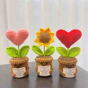 Maceta de Flores de Girasol en Miniatura de Ganchillo al por Mayor, Regalo Positivo de Incentivo para Graduación o Pascua, Decoración de Escritorio Navideña - Product Image 1