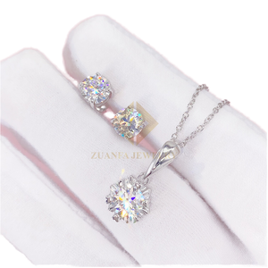 USA Fast Shipping 6.5mm Moissanite Necklace <b>Earring</b> Set Fashion Women Rose Gold Plated Trendy 925 <b>Silver</b> Necklace - Product Image 1