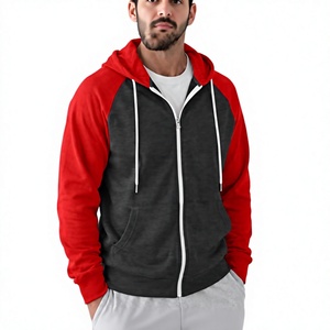Venta Directa de Fábrica OEM, Sudadera con Capucha para Hombre, 100% Algodón, 300 GSM, Ligera, con Bloques de Color, Manga Larga Raglán, con Cierre - Product Image 2