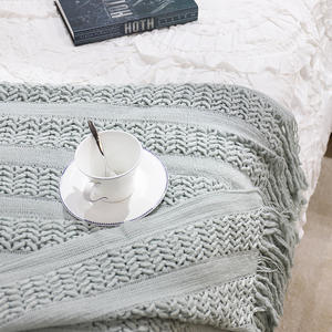 أريكة و الأريكة الكاكي اللون حك ريفي ديكور المنزل بطانية للأطفال القطن كابل محبوك رمي البطانيات المنزل مع شرابات - Product Image 4