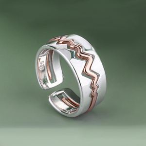 Bague de couple Cœur battant, Bijoux fins, Design 2-en-1, Bagues de mariage personnalisées en argent 925 pour homme et femme - Product Image 3