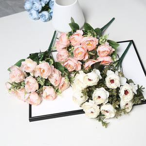 Flores Artificiales de Peonía Lichao, 10 Piezas, Color Blanco, Rosa y Champán, Decoración para Bodas y Hogar, Reutilizables - Product Image 3