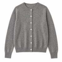Damen Strickjacke mit Knopfleiste, Rundhalsausschnitt, Langen Ärmeln und Geripptem Saum in Einfarbigem Grau