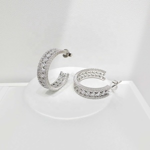 Boucles d'oreilles pour femmes en argent sterling 925, pierres taillées baguette, zirconiums cubiques colorés, pour mariage, mode féminine. - Product Image 4