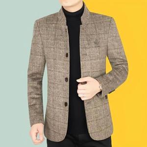 <span class=keywords><strong>Giacca</strong></span> Invernale da Uomo in Misto Lana con Collo alla Coreana, Foderata in Pile, Stile Corto, Termoisolante, Cappotto Casual - Product Image 1