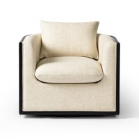 Fauteuil pivotant moderne et minimaliste en tissu beige, ensemble design avec cadre noir, durable, pour salon de luxe et projets de villas