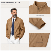 Blouson Bomber Homme Personnalisé avec Logo, en Faux Daim, Col Montant, Fermeture Éclair Intégrale, Style Décontracté Chic, Léger, Coupe Ample, Style Western, Vente en Gros