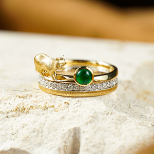 Aazuo Luxury 18K Solid Yellow Gold Real Diamond Natural Emerald High Quality Original Animal Ring <b>Gift</b> For Ladies Birthday Party - Product Image 2