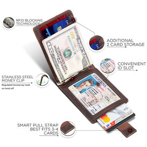 Cartera con etiqueta de aire de cuero Crazy Horse Vintage para hombre con Clip de dinero de Metal RFID que bloquea la cartera plegable delgada con Clip de dinero - Product Image 2