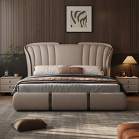 Lit en cuir véritable italien de luxe, mobilier moderne pour chambre principale, lit double capitonné de taille king avec sangles métalliques design