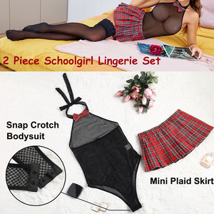 Completo Intimo <span class=keywords><strong>Sexy</strong></span> da <span class=keywords><strong>Donna</strong></span>: Reggiseno, Lingerie in Pizzo con Fiocco, Set Pigiama per Giochi di Ruolo, Top a Canotta, Body in Rete Sottile, Lingerie di Lusso - Product Image 6