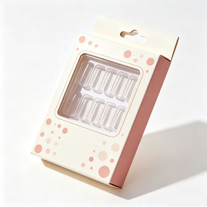 Boîte d'emballage personnalisée pour faux ongles avec fenêtre transparente, forme ovale, design doré, en carton rigide ivoire, pour usage cosmétique - Product Image 5