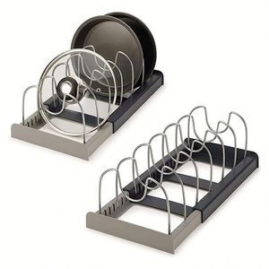 Organisateur de couvercles de casseroles et de planches à découper gris, extensible et coulissant, avec compartiments ajustables - Product Image 5