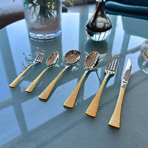 Ensemble de couverts DF BC à manche carré en acier inoxydable 430, couteau, fourchette, cuillère, finition miroir pour hôtels, cuillère à steak et dessert de style occidental - Product Image 1