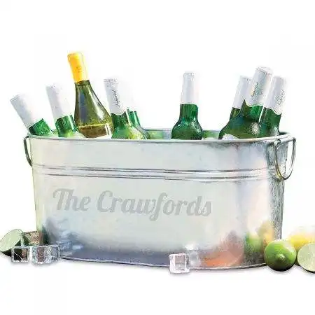 Promotional square oval custom 10 liter 15 liter 20 liter screen stamped painted galvanized metal beer ice bucket with handle