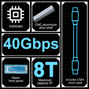Boîtier de disques durs USB4 haute vitesse ULT-unite, prend en charge les <span class=keywords><strong>SSD</strong></span> M.2 40 Gbps NVME 8 To, <span class=keywords><strong>SSD</strong></span> <span class=keywords><strong>externe</strong></span> - Product Image 3