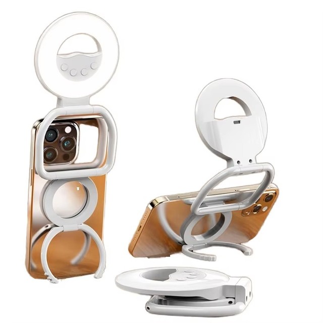 Magnetic Ring Light Phone Stand LED Selfie Tripod with Foldable Design Adjustable Color Temperature & Portable for Desk Use