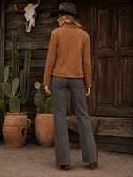 Veste Courte Femme Style Western Cowboy en Faux Daim avec Rivets, Fermeture Éclair, Col Revers, Manches Longues, Style Vintage Country