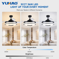Ventilateur de plafond LED rétractable silencieux BLDC à intensité variable pour chambre d'enfant, salon, intérieur, fabrication OEM ODM