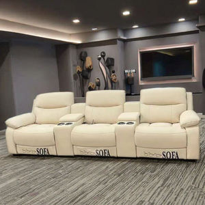 طقم أريكة استرخاء كهربائية فاخرة بأربعة مقاعد من الجلد الأصلي الفاخر مع إطار خشبي للفيلات ودور السينما المنزلية - Product Image 2