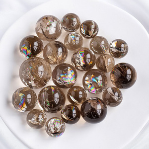 Piedras de Chakra naturales al por mayor, cristal <span class=keywords><strong>ahumado</strong></span> curativo, Mini bolas de <span class=keywords><strong>cuarzo</strong></span> de humo craquelado, 2 cm, esfera de cristal de arcoíris, <span class=keywords><strong>colgante</strong></span> de Reiki - Product Image 3